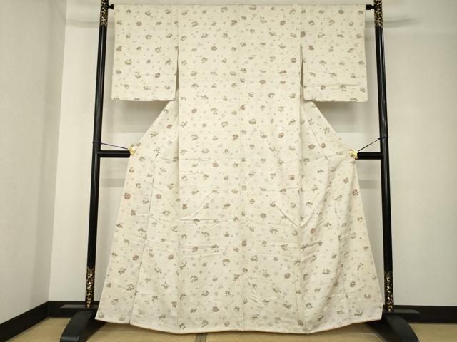 平和屋着物●上質な小紋　手描き　舞花文　正絹　逸品　AABH3344ck