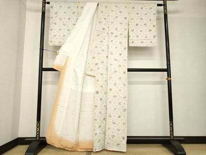 平和屋着物●上質な小紋　手描き　舞花文　正絹　逸品　AABH3344ck
