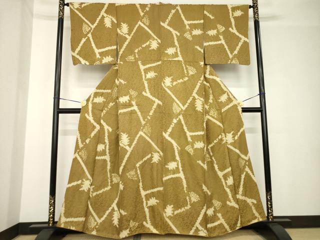 平和屋着物●上質な小紋　　絞り　枝葉文　正絹　逸品　AABH3345ck