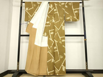 平和屋着物●上質な小紋　　絞り　枝葉文　正絹　逸品　AABH3345ck