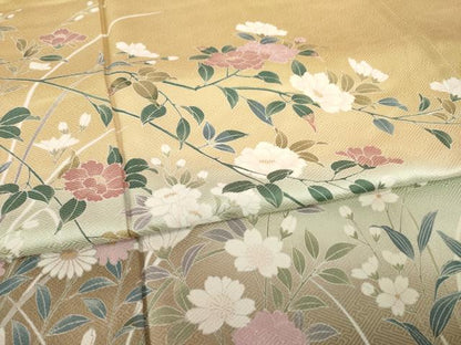 平和屋着物●訪問着　友禅　枝花文　正絹　逸品　AABH3349ck