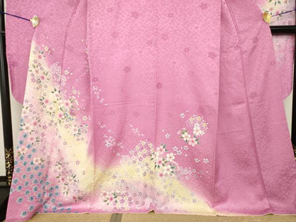 平和屋着物●豪華振袖　駒刺繍　花鞠文　暈し染め　銀通し地　ロング丈　正絹　逸品　AABH3350ck