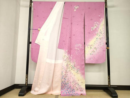 平和屋着物●豪華振袖　駒刺繍　花鞠文　暈し染め　銀通し地　ロング丈　正絹　逸品　AABH3350ck