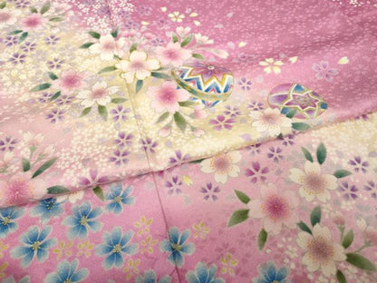 平和屋着物●豪華振袖　駒刺繍　花鞠文　暈し染め　銀通し地　ロング丈　正絹　逸品　AABH3350ck