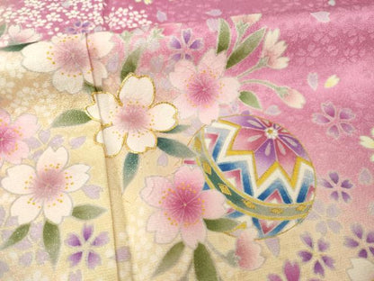 平和屋着物●豪華振袖　駒刺繍　花鞠文　暈し染め　銀通し地　ロング丈　正絹　逸品　AABH3350ck