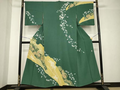 平和屋着物●十日町　名門　滝泰謹製　訪問着　辻が花　絞り　雪輪花文　金彩　正絹　逸品　AABH3354ck