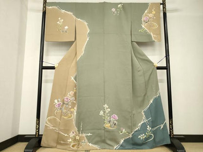 平和屋着物●京の名門　じゅらく謹製　帝王紫　訪問着　駒刺繍　枝花文　金彩　正絹　逸品　AABH3358ck