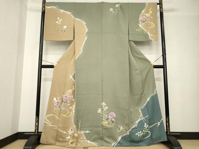 平和屋着物●京の名門　じゅらく謹製　帝王紫　訪問着　駒刺繍　枝花文　金彩　正絹　逸品　AABH3358ck