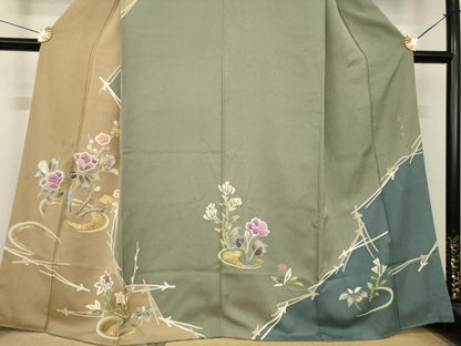 平和屋着物●京の名門　じゅらく謹製　帝王紫　訪問着　駒刺繍　枝花文　金彩　正絹　逸品　AABH3358ck