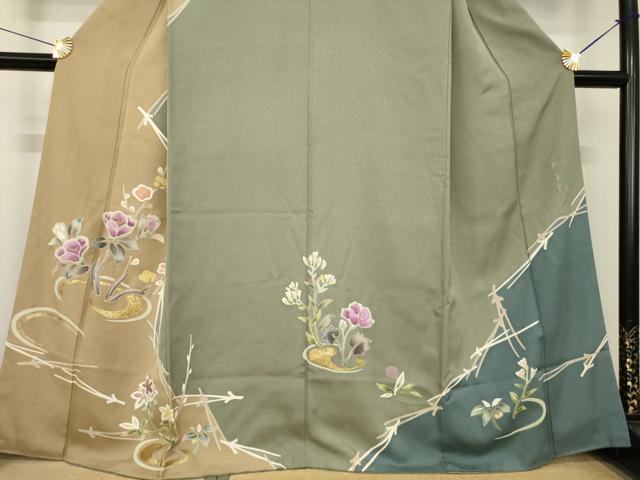 平和屋着物●京の名門　じゅらく謹製　帝王紫　訪問着　駒刺繍　枝花文　金彩　正絹　逸品　AABH3358ck