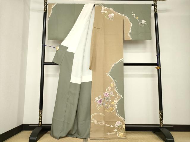平和屋着物●京の名門　じゅらく謹製　帝王紫　訪問着　駒刺繍　枝花文　金彩　正絹　逸品　AABH3358ck