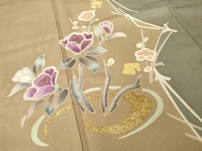 平和屋着物●京の名門　じゅらく謹製　帝王紫　訪問着　駒刺繍　枝花文　金彩　正絹　逸品　AABH3358ck