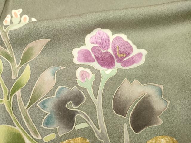 平和屋着物●京の名門　じゅらく謹製　帝王紫　訪問着　駒刺繍　枝花文　金彩　正絹　逸品　AABH3358ck
