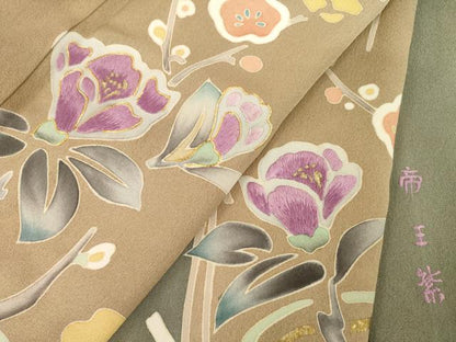 平和屋着物●京の名門　じゅらく謹製　帝王紫　訪問着　駒刺繍　枝花文　金彩　正絹　逸品　AABH3358ck