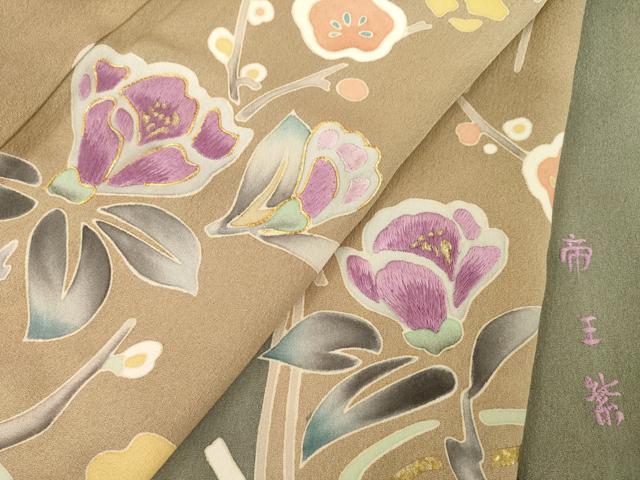 平和屋着物●京の名門　じゅらく謹製　帝王紫　訪問着　駒刺繍　枝花文　金彩　正絹　逸品　AABH3358ck
