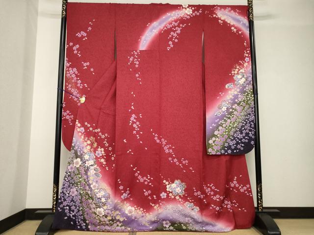 平和屋着物●豪華振袖　舞桜　暈し染め　金彩　銀通し地　やまと誂製　正絹　逸品　AABH3359ck