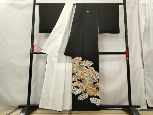 平和屋着物■豪華黒留袖 刺繍 草花文 金糸 金彩 正絹 逸品 AABH3361st