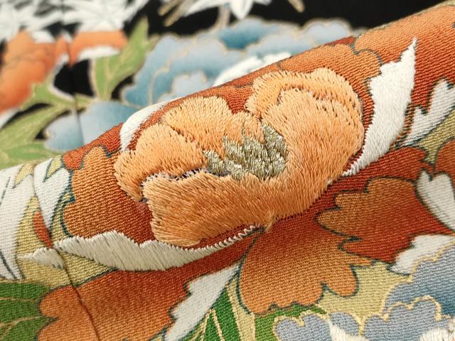 平和屋着物■豪華黒留袖 刺繍 草花文 金糸 金彩 正絹 逸品 AABH3361st
