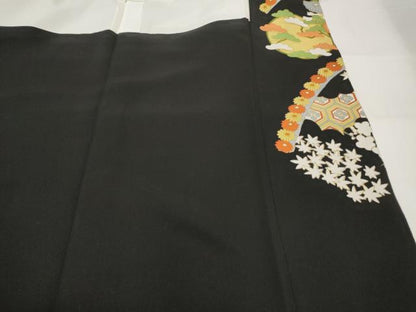 平和屋着物■豪華黒留袖 刺繍 草花文 金糸 金彩 正絹 逸品 AABH3361st