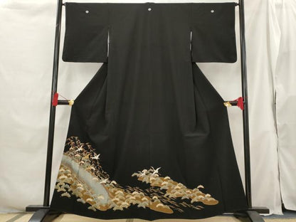 平和屋着物■豪華黒留袖 流水飛鶴松文 金彩 正絹 逸品 AABH3367st