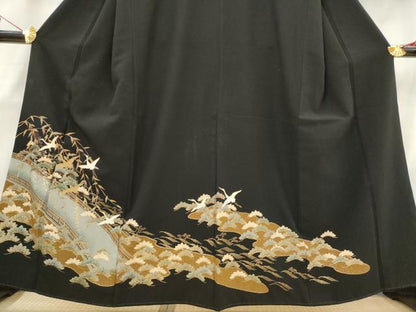 平和屋着物■豪華黒留袖 流水飛鶴松文 金彩 正絹 逸品 AABH3367st