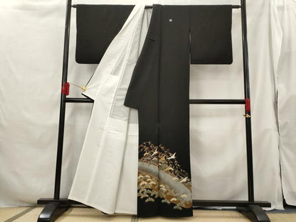 平和屋着物■豪華黒留袖 流水飛鶴松文 金彩 正絹 逸品 AABH3367st