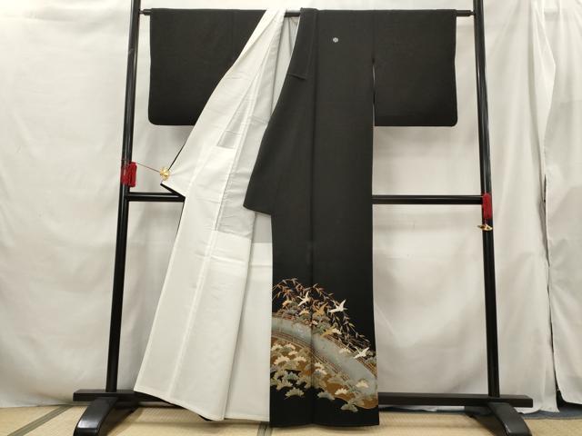 平和屋着物■豪華黒留袖 流水飛鶴松文 金彩 正絹 逸品 AABH3367st