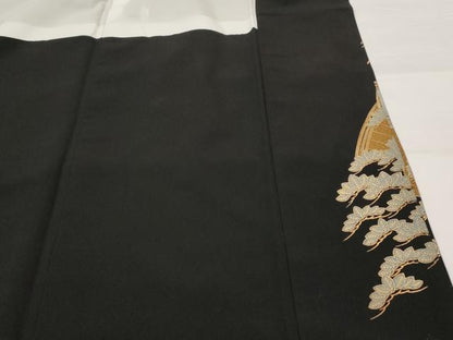 平和屋着物■豪華黒留袖 流水飛鶴松文 金彩 正絹 逸品 AABH3367st
