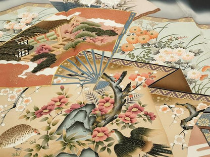 平和屋着物■豪華黒留袖 作家物 駒刺繍 扇花鳥文 暈し染め 金彩 正絹 逸品 AABH3369st