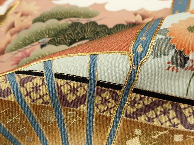 平和屋着物■豪華黒留袖 作家物 駒刺繍 扇花鳥文 暈し染め 金彩 正絹 逸品 AABH3369st
