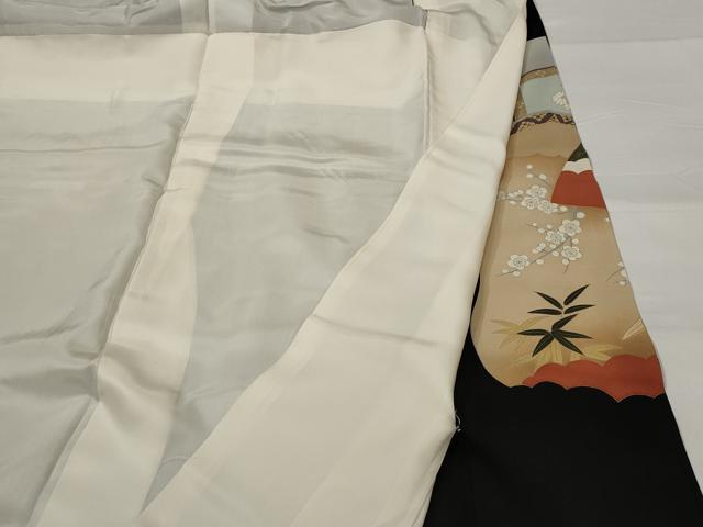 平和屋着物■豪華黒留袖 作家物 駒刺繍 扇花鳥文 暈し染め 金彩 正絹 逸品 AABH3369st