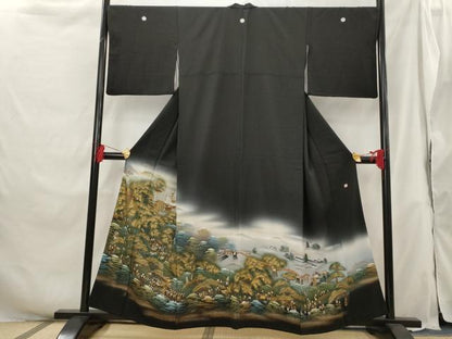 平和屋着物■豪華黒留袖 作家物 人物風景文 暈し染め 金彩 正絹 逸品 AABH3370st
