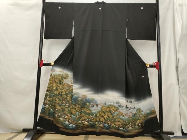 平和屋着物■豪華黒留袖 作家物 人物風景文 暈し染め 金彩 正絹 逸品 AABH3370st