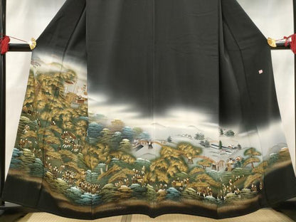 平和屋着物■豪華黒留袖 作家物 人物風景文 暈し染め 金彩 正絹 逸品 AABH3370st