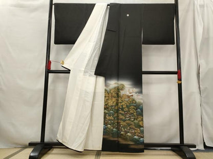 平和屋着物■豪華黒留袖 作家物 人物風景文 暈し染め 金彩 正絹 逸品 AABH3370st