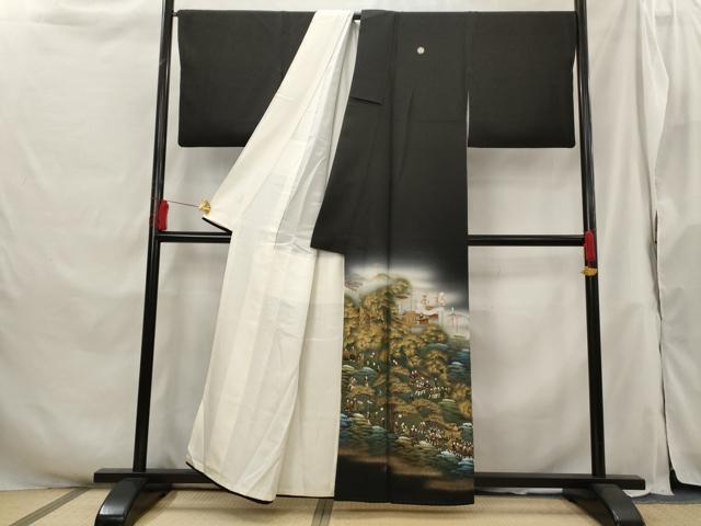 平和屋着物■豪華黒留袖 作家物 人物風景文 暈し染め 金彩 正絹 逸品 AABH3370st