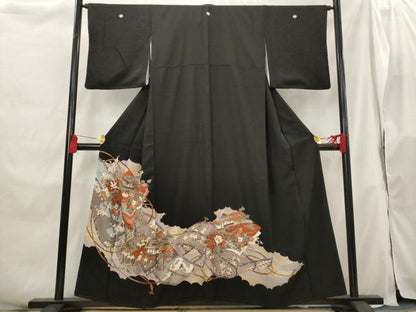 平和屋着物■豪華黒留袖 風景飛鶴花文 金彩 正絹 逸品 AABH3375st