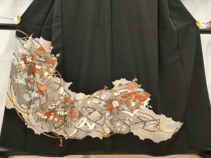 平和屋着物■豪華黒留袖 風景飛鶴花文 金彩 正絹 逸品 AABH3375st