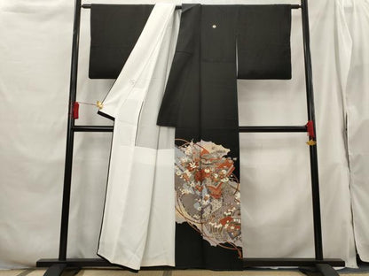 平和屋着物■豪華黒留袖 風景飛鶴花文 金彩 正絹 逸品 AABH3375st