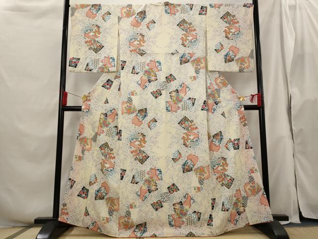 平和屋着物■上質な小紋 色紙重ね花文 正絹 逸品 AABH3380st