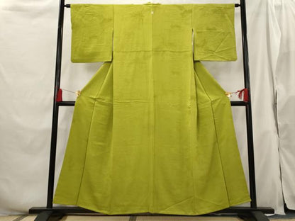 平和屋着物■上質な色無地 草葉地紋 鶯色 正絹 逸品 AABH3382st