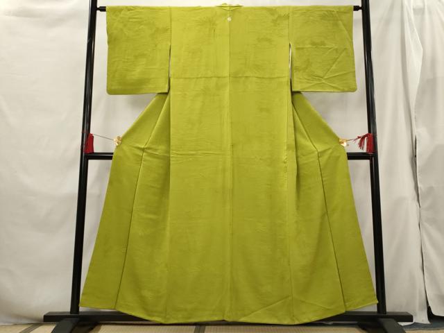 平和屋着物■上質な色無地 草葉地紋 鶯色 正絹 逸品 AABH3382st