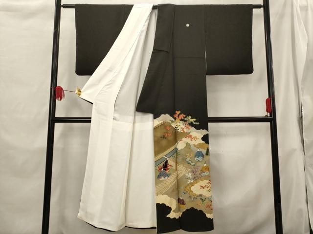 平和屋着物■豪華黒留袖 刺繍 人物風景文 金糸 金彩 正絹 逸品 AABH3385st