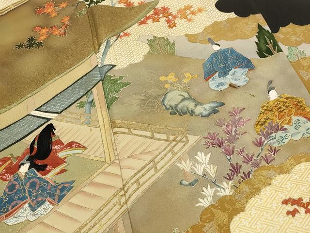 平和屋着物■豪華黒留袖 刺繍 人物風景文 金糸 金彩 正絹 逸品 AABH3385st