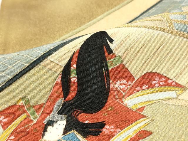 平和屋着物■豪華黒留袖 刺繍 人物風景文 金糸 金彩 正絹 逸品 AABH3385st