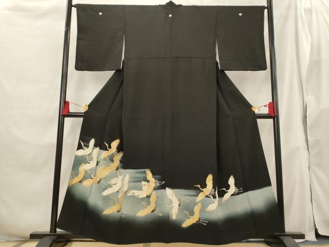 平和屋着物■豪華黒留袖 飛鶴文 暈し染め 金彩 正絹 逸品 AABH3386st