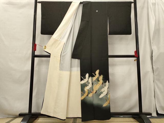 平和屋着物■豪華黒留袖 飛鶴文 暈し染め 金彩 正絹 逸品 AABH3386st