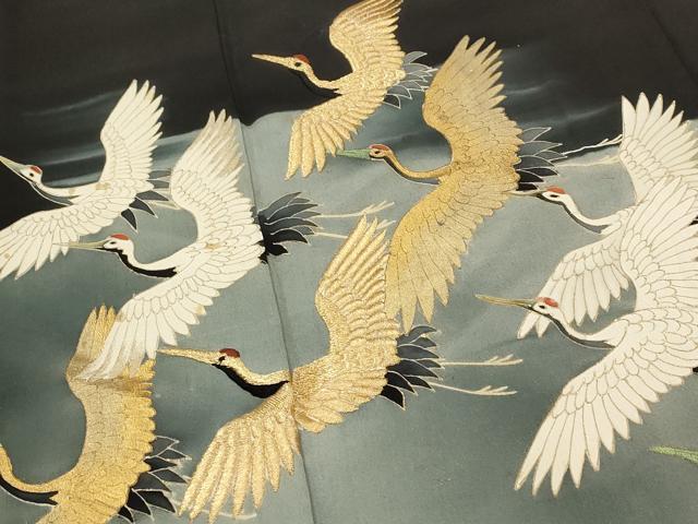 平和屋着物■豪華黒留袖 飛鶴文 暈し染め 金彩 正絹 逸品 AABH3386st