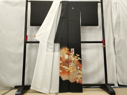 平和屋着物■豪華黒留袖 駒刺繍 色紙花文 暈し染め 金彩 正絹 逸品 AABH3395st