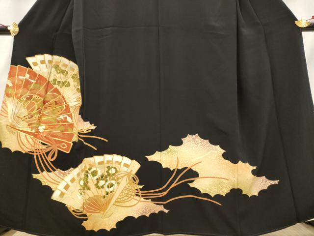 平和屋着物■豪華黒留袖 駒刺繍 檜扇花文 金彩 正絹 逸品 AABH3397st